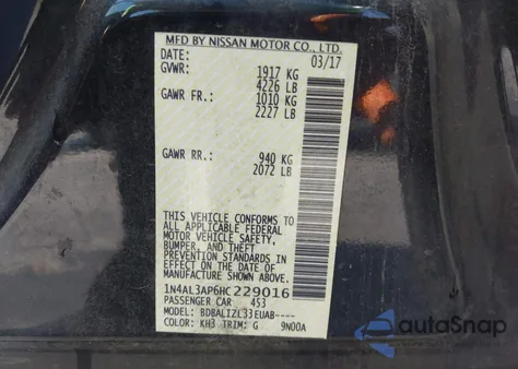 2017 Nissan Altima 2.5 Sv z USA, uszkodzony, nr VIN 1N4AL3AP6HC229016